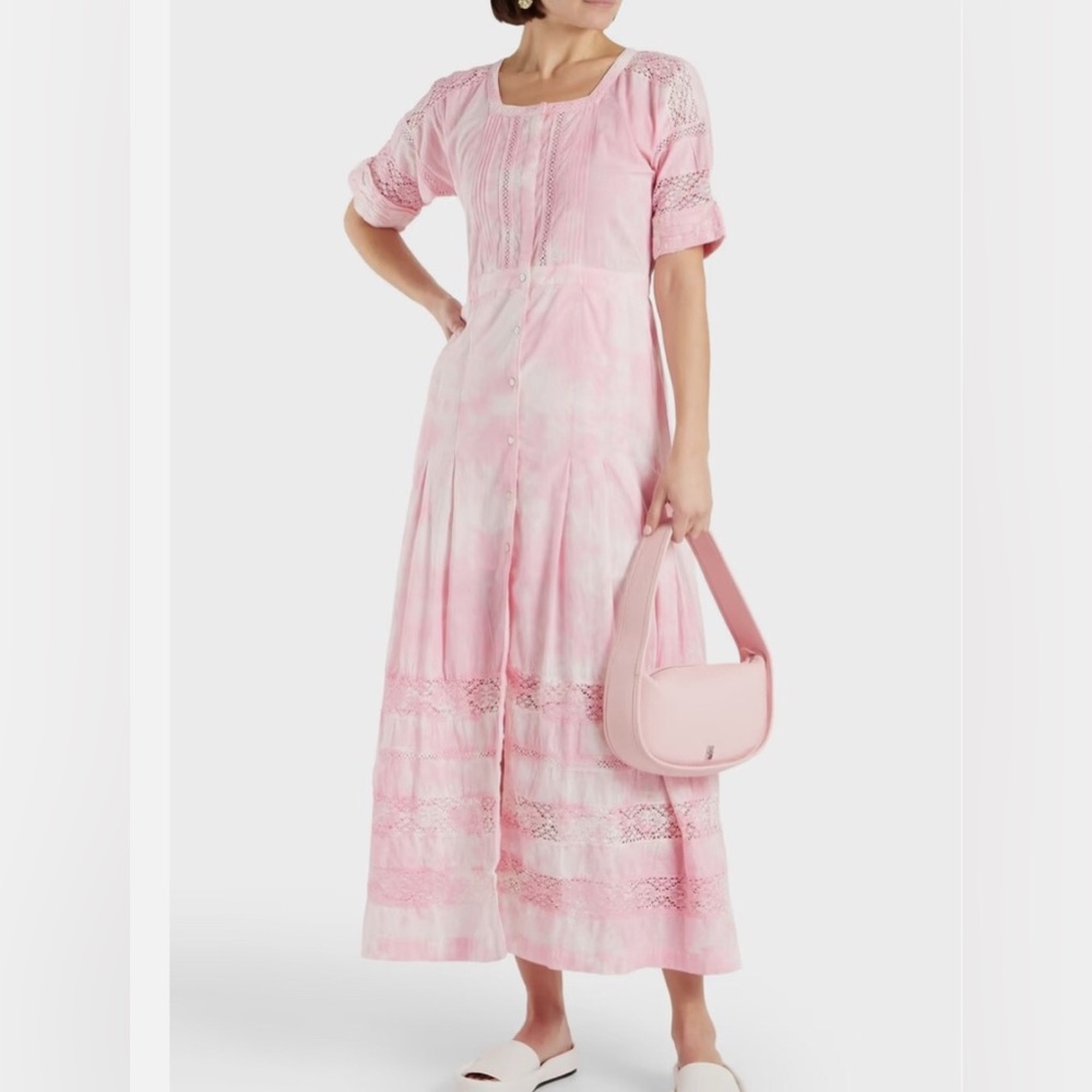 LoveShackFancy Pink Button-Down Lace Dress